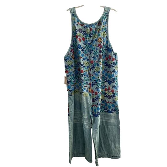 MONTHORIGIN Womens XL Art to Wear Floral Print Denim Wide Leg Jumpsuit Lagenlook - Picture 3 of 6
